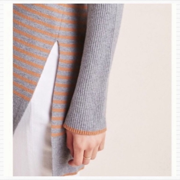 Anthropologie Gray Tan Stripe Off Shoulder Sweater - Picture 3 of 14